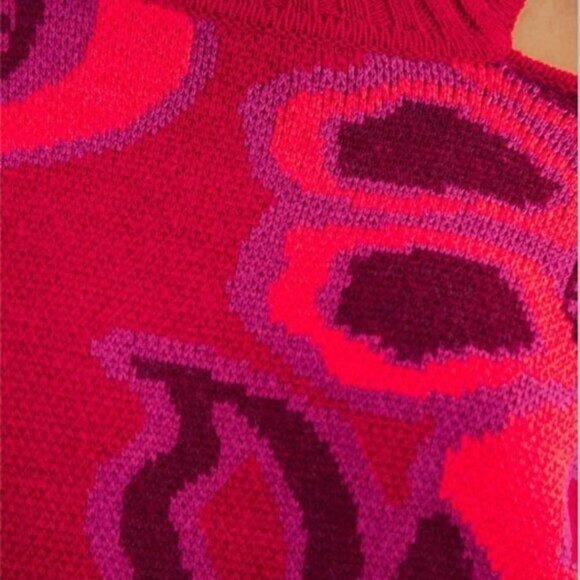 Farm Rio Vibrant Floral Cable Knit Sweater • Pink Botanical Print • Size M - Picture 7 of 8